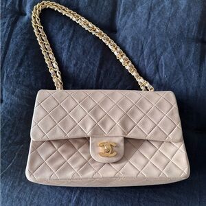 Vintage Chanel Beige Classic Medium Double Flap